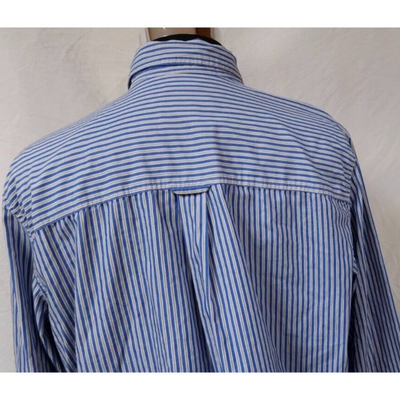 Chaps Easy Care XL Blue Striped Long Sleeve Button Down Embroidered Logo Shirt - Picture 9 of 11